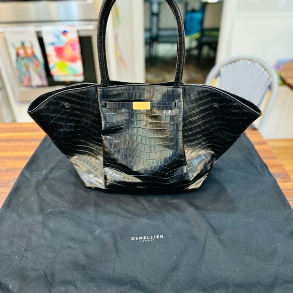 NWOT - Demellier London New York Tote in Black Crocodile-Embossed Leather - Picture 9 of 16